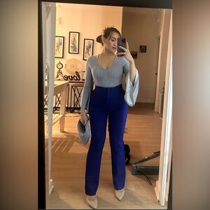 Chic Blue Set • Stripes flare cropped top & Royal Blue Zara High waisted pants